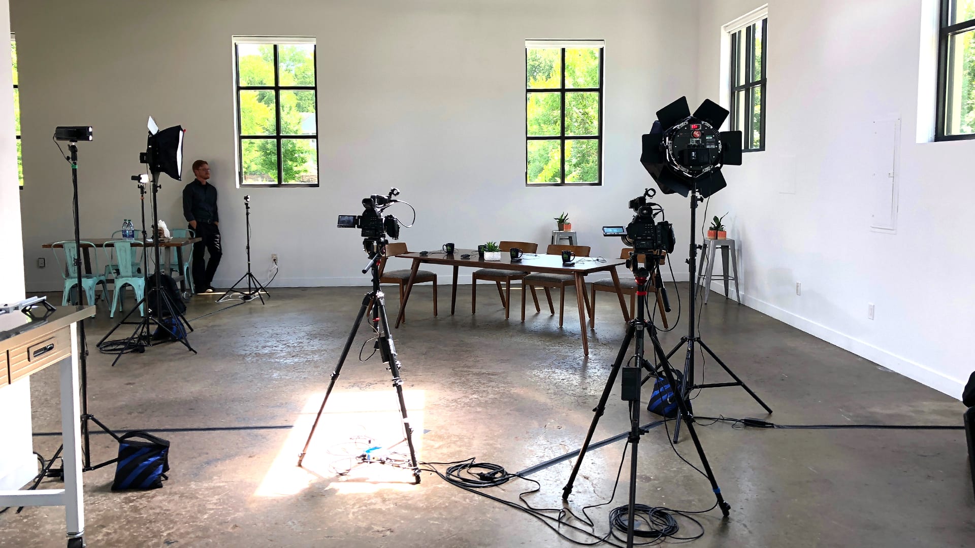 Camera and lighting setup for the Sickle Cell ePanel in the white Atlanta studio