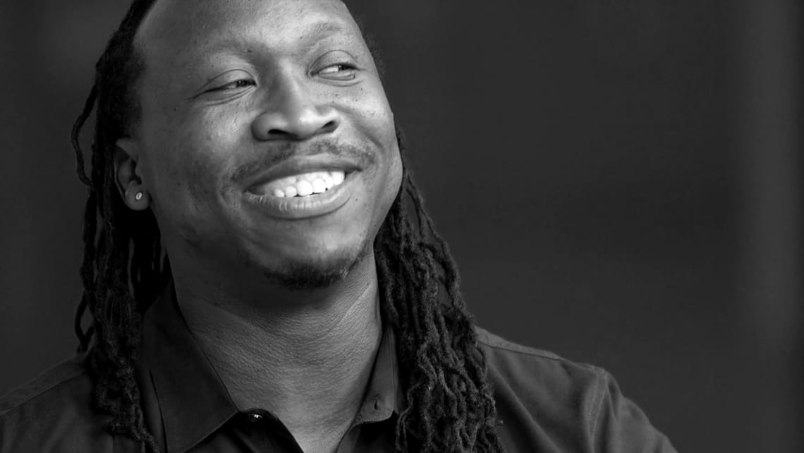 Black-and-white portrait of Manu Platt from the KS|QA interview