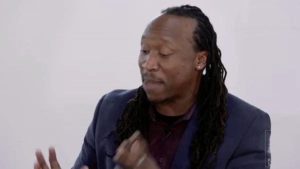 Manu Platt speaking during the white-studio Sickle Cell ePanel